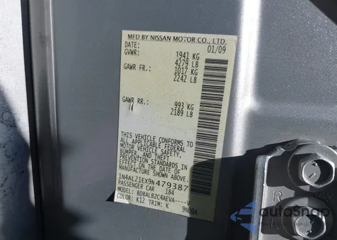 2009 Nissan Altima 2.5 S from USA, damaged, VIN 1N4AL21EX9N479387